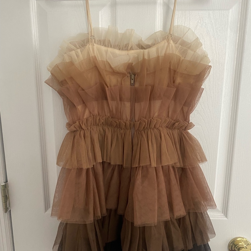 Brown Ruffled Mini Dress - Picture 3 of 6